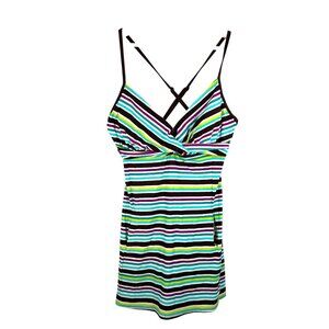 Athleta‎ Nautical striped one piece skirted swimsuit sz 38/40DD